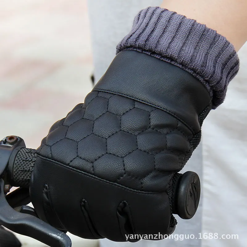 Men's Winter Gloves Leather Mittens Anti Slip Screentouch Thermal Gloves Hand Warmer Knitted Gloves For Men Homme Guantes