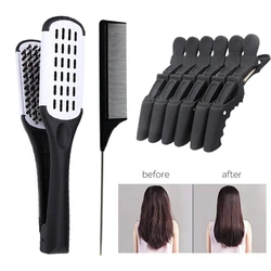 Hair Straightening Comb Double Sided Clamp Comb Boar Bristle Hair Brush Hair Straightener V Shape Splint Comb Hair Styling Tools