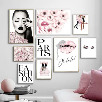 

Pink Flowers Art Canvas Painting Fashion Girl Love Kiss Nordic Posters And Prints Wall Pictures For Living Room Home Decoration