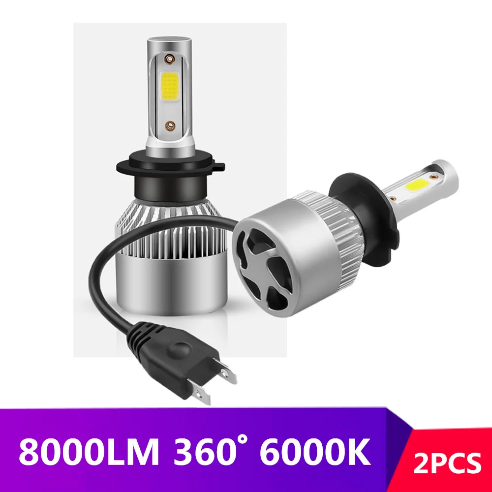 2x 6000K H1 H4 H7 9005 9006 Auto S2 Car Headlight Bulbs 72W 8000LM Styling 6500K 4300K 8000K led automotivo | Автомобили и