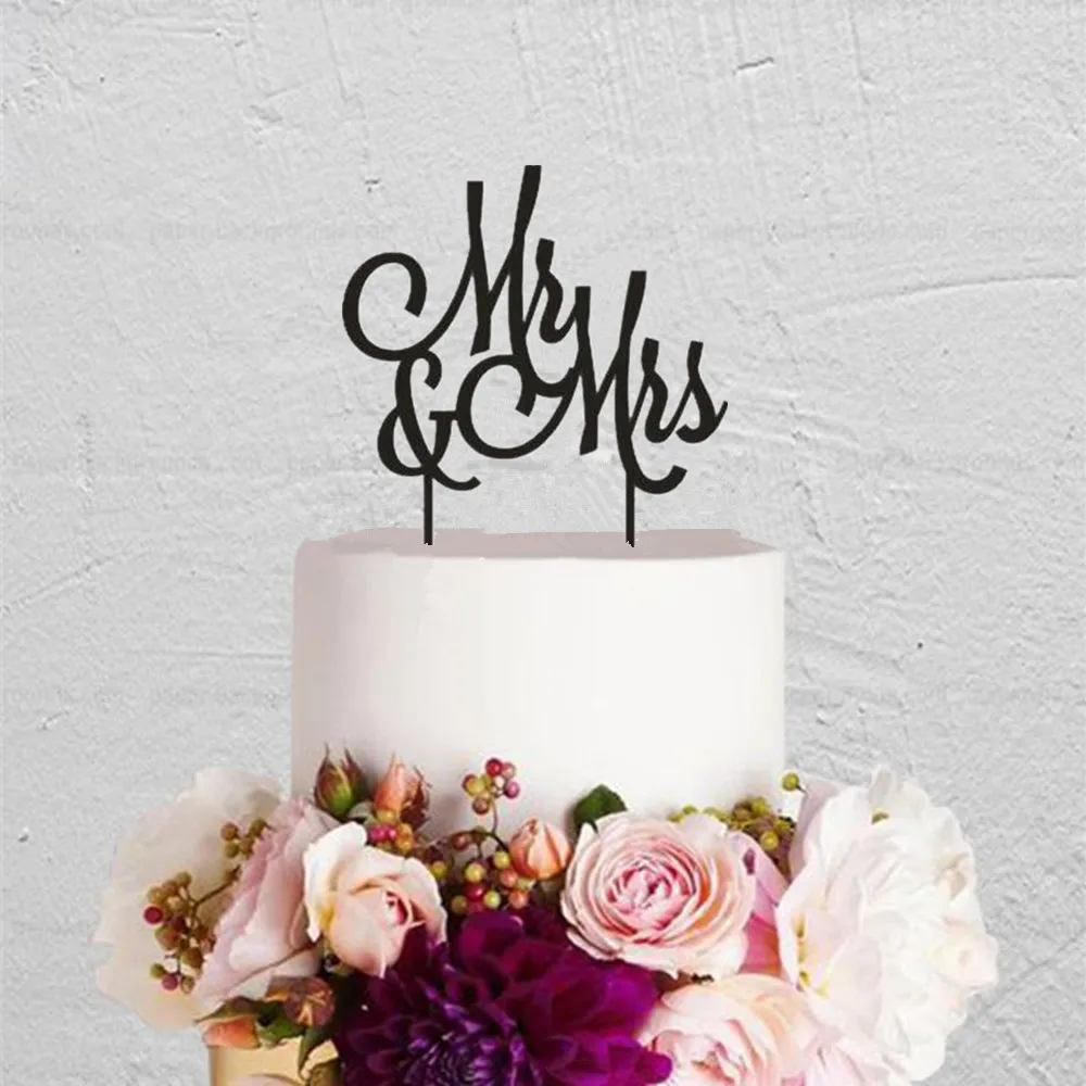 Mr Mrs торт Топпер пары свадьба события торт украшение Mr Mrs надписи деревянный акрил брошь маленький цветок из прозрачного хрусталя поставки