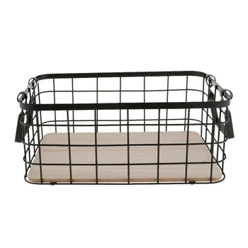 

PHFU-Nordic Wrought Iron Storage Basket Snack Fruit Storage Container with Handle Black Home Decor