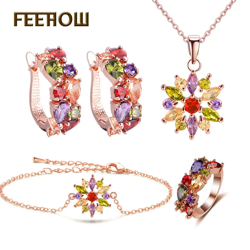 Женские серьги пусеты FEEHOW разноцветные модные с кристаллами Mona Lisa AAA FWEP094|fashion stud