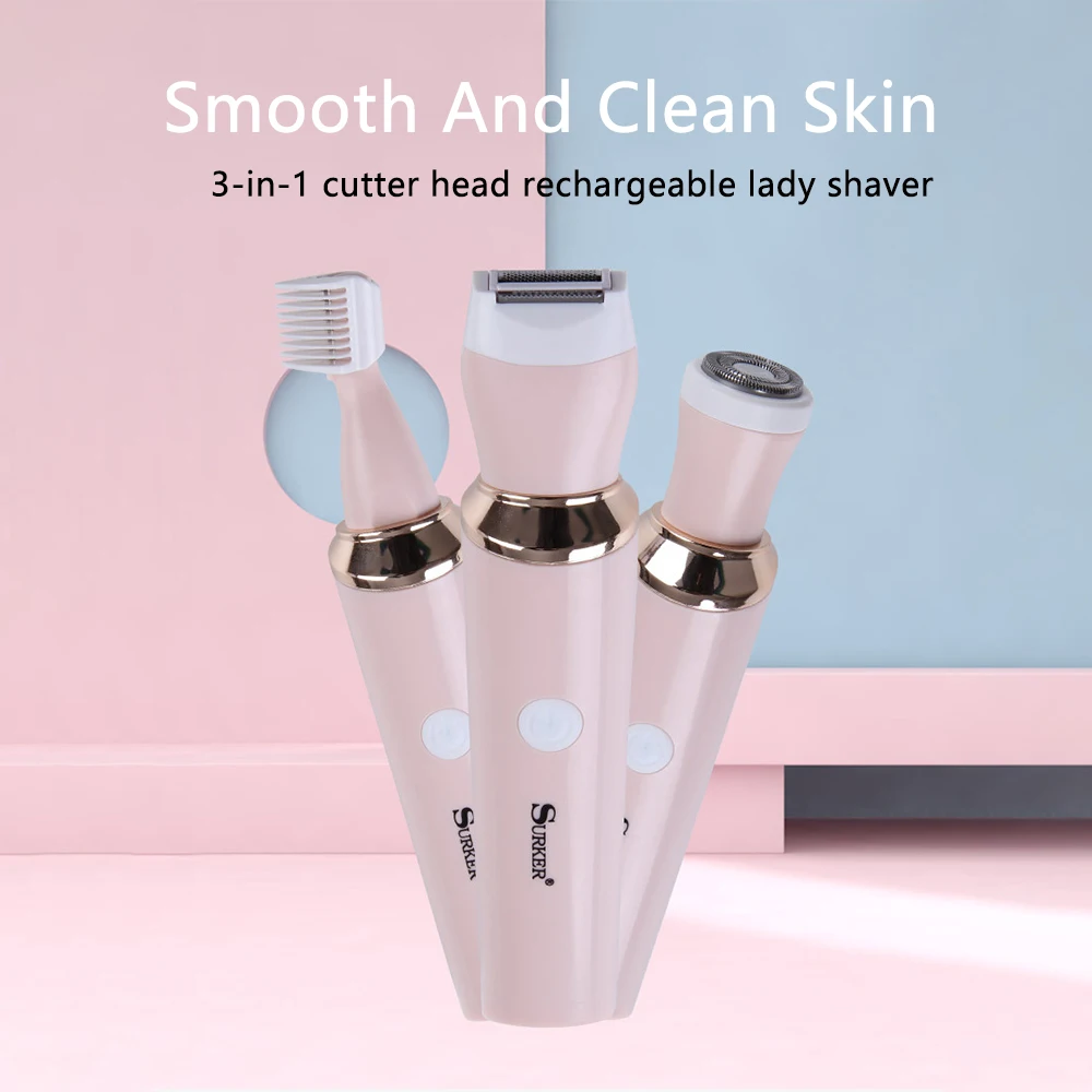 

Electric Women Epilator 3 In 1 Lady Shaver Painless USB Charge For Total Face And Body Hair Eyebrow Trimmer