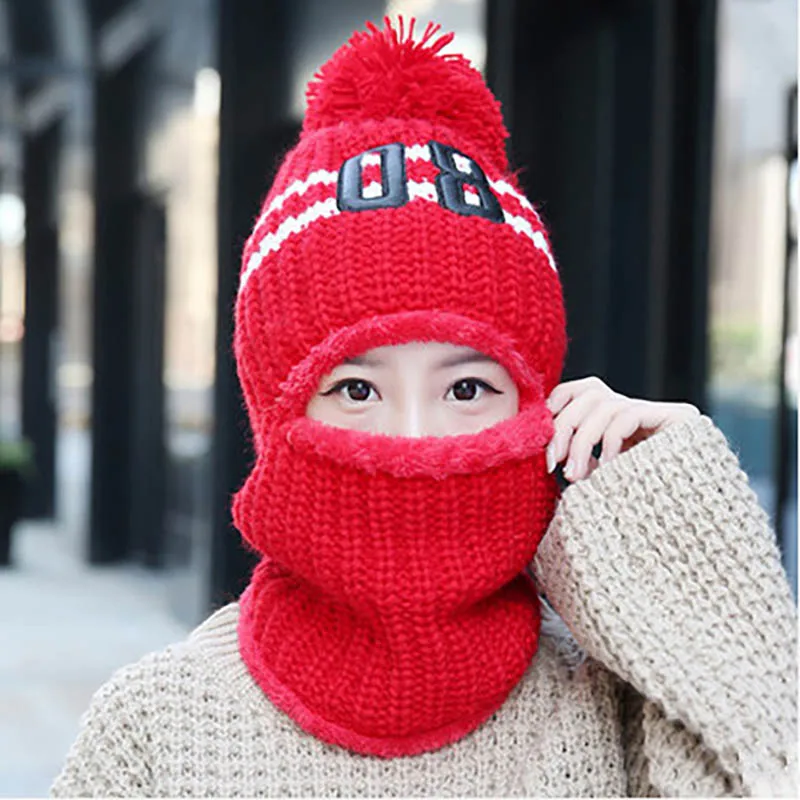 Dilidala женские зимние шерстяные наушники плюс бархатная теплая вязаная шапка женская велосипедная ветровка зимняя женская шапка - Цвет: Red
