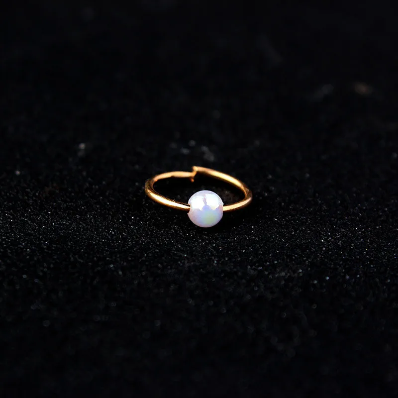 2 Pcs gold 10mm 2 шт./компл. Мода Нос кольцо ретро цвета: золотистый, серебристый круглый имитацией опала бисер Нос кольцо ноздрей, Кольца пирсинг ювелирные изделия - Окраска металла: 2 Pcs gold 10mm