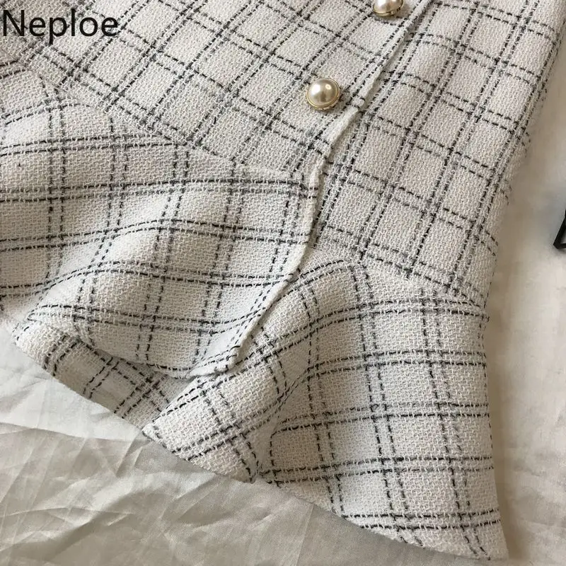 Neploe/осенне-зимняя элегантная юбка с оборками Jupe Femme, облегающая юбка-годе для женщин, небольшой аромат, высокая талия, плед, Faldas Mujer 46545
