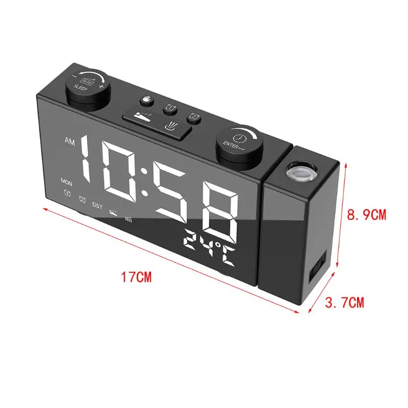Функция проекционный будильник часы светодиод цифровой FM радио таймер повторения сигнала температурный дисплей с usb-кабелем для зарядки домашний декор