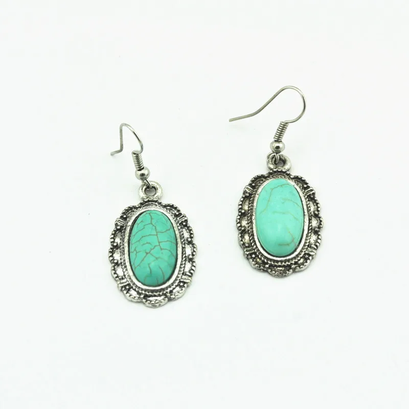 

ek82-15-- Oval stoneDangle Earring 1 Pair Women Natural Stone Jewelry Factory Price Vintage Look Antique Silver wholesale