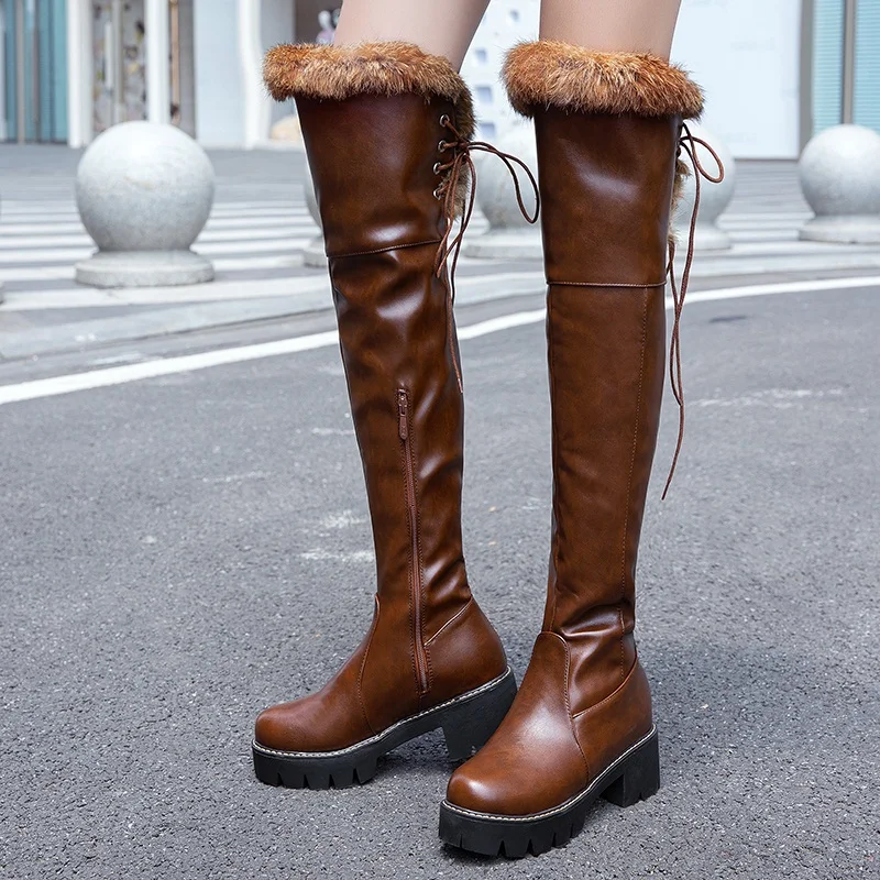 

FACNDINLL brand women boots new fashion autumn winter warm snow boots high heels platform black western over the knee high boots