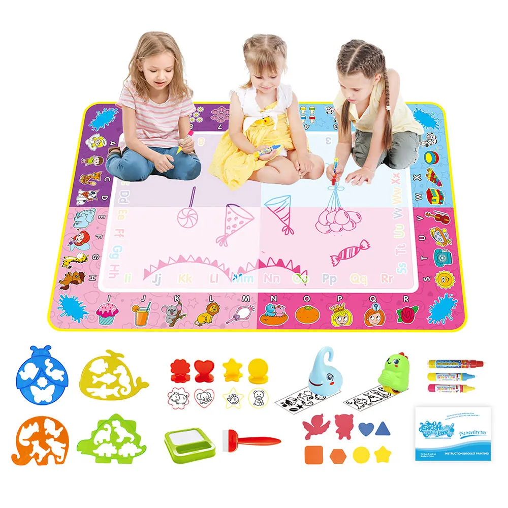 Kids Big Size Magic Water Drawing Rug Doodle Mat Coloring Carpet with Pens & Stamps Early Educational Toys Birthday Gifts | Игрушки и