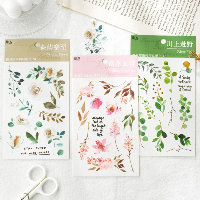 DIY Rub On Transfer Stickers Aesthetic Scrapbooking Material Plant Flower Planet Journal Album Diary Canvas Decoration 2Pcs/Set decorative stickers,diy scrapbooking accessories