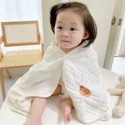 Couverture de bébé en coton et mousseline pour nouveau né, 70x90CM, couverture d'emmaillotage pour bébé, couverture de poussette, couette, serviette de bain à capuche pour enfants 