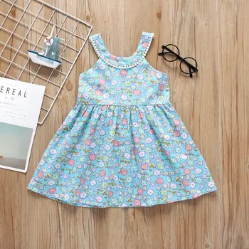 

Fashion Baby Girl Dress Summer Casual Loose Cool Sleeveless Floral Dress Backless Off Shoulder Flower Print Princess Dresses