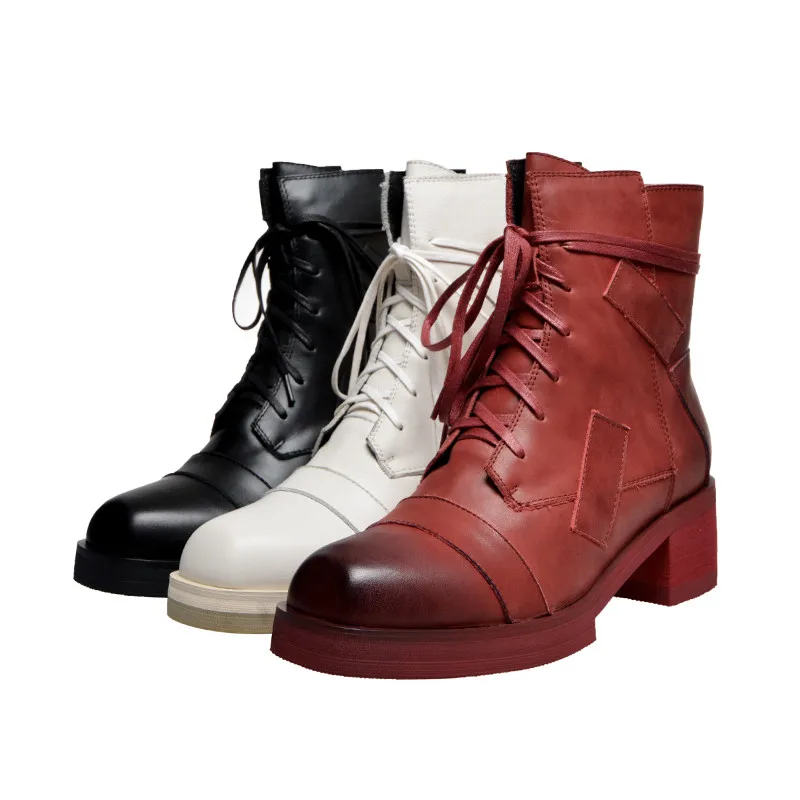 MORAZORA/ горячая распродажа; новые Брендовые женские ботинки; обувь для отдыха на среднем каблуке с квадратным носком; Простые ботильоны из натуральной кожи на шнуровке