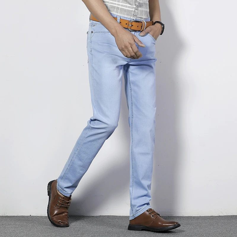 70% OFF For Casual Men's Washed Pure Color Denim Jeans Fashion Business Trend Trousers Zipper Straight Streetwear Long blue Pants 40