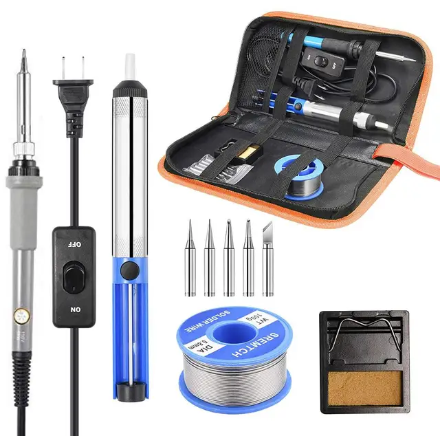 Adjustable Temperature Electric Soldering Iron kit 220V 110V 60W Welding Solder Rework Station Heat Pencil Repair Tools S2-3-grey set