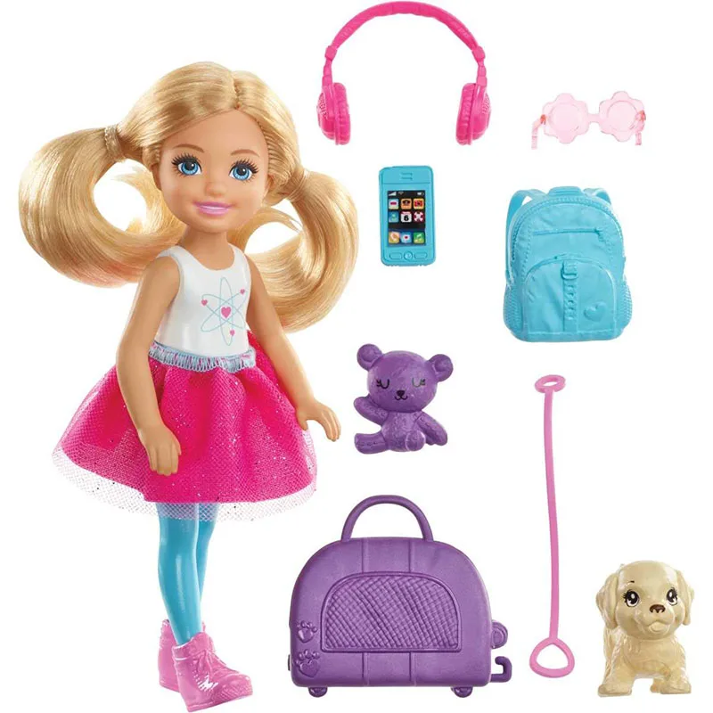 2019 14cm Original Barbie Dolls Barbie Dreamhouse Adventures Travel Chelsea Doll Set with Puppy Multi Colored Accessories