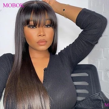 

Mobok Straight Human Hair Wigs With Bangs Glueless Wig With Bangs Human Hair 180% Brazilian Full Machine Straight Wig With Bangs