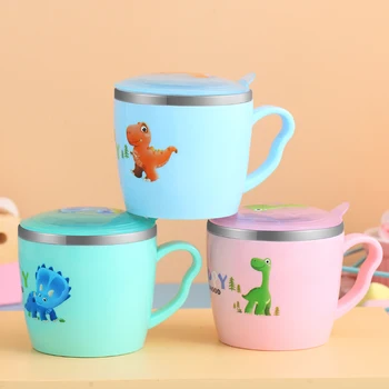 

VandHome Cartoon Kids Milk Cup 304 Stainless Steel Water Milk Mug With Plastic Shell Lid Drinking Cup Bottle Ktichen Drinkware