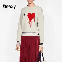 2019 черный вязаный свитер пуловеры женские Подиумные дизайнерские сердце кисточки Дамский джемпер осенне-зимняя одежда