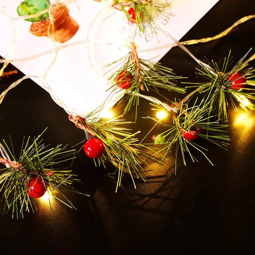 10/20 светодиодный свет строка ночные огни на Рождество вечерние внутренней отделки Ночной светильник на батарейках сосновые ветки дерева Berry световые гирлянды
