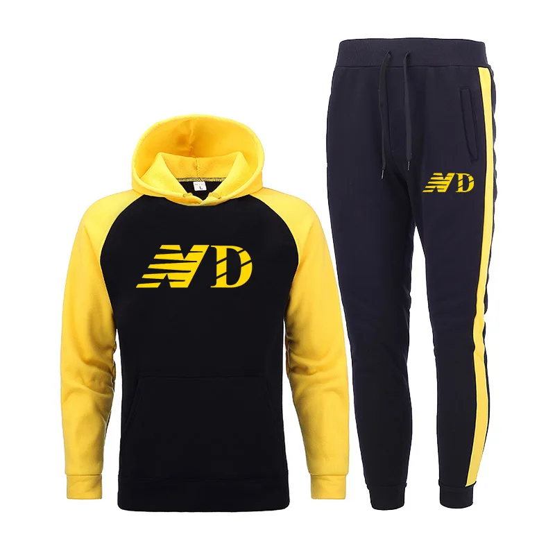 

Fashion New Autumn And Winter Men's Sportswear Color Matching Hoodie Fitness Track Suit 2-Piece Set Hot Sale Letter Printing
