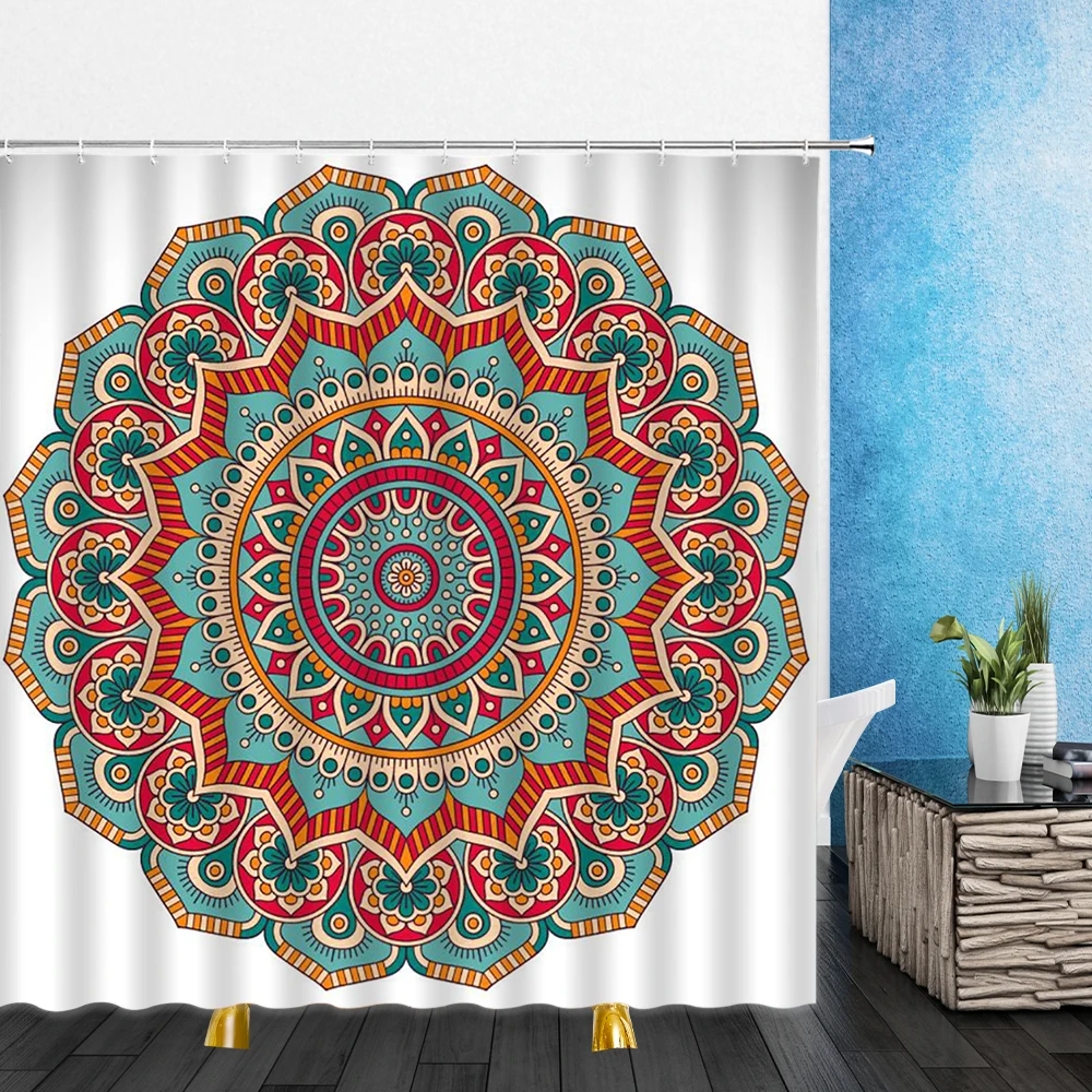 

Cartoons Shower Curtains Simplicity Colorful Mandala Pattern 3D Print Bathroom Home Decor Waterproof Polyester Cloth Curtain Set