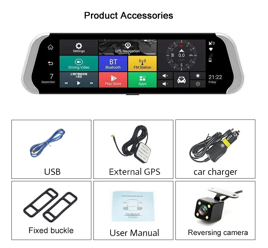Anfilite 10 дюймов 4G Автомобильный gps навигатор Android Dashcam 2 в 1WiFi Bluetooth ADAS зеркало заднего