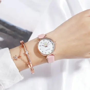 

Cartoon Cute Crown Luminous Leather Quartz Watch Children Kids Girls students Casual Bracelet Wrist Watch Clock Relogio WristWat