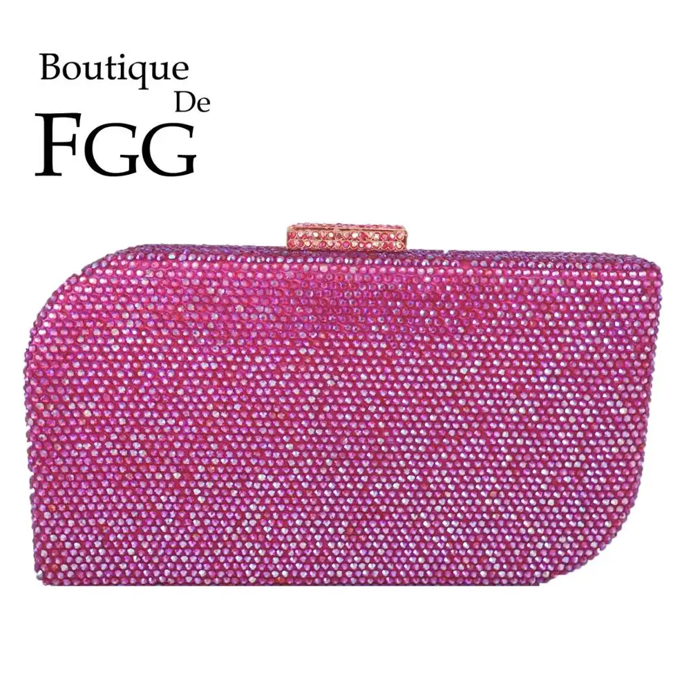 Boutique De FGG ярко-розовый цвет фуксии женский клатч с кристаллами вечерние сумочки и сумочки