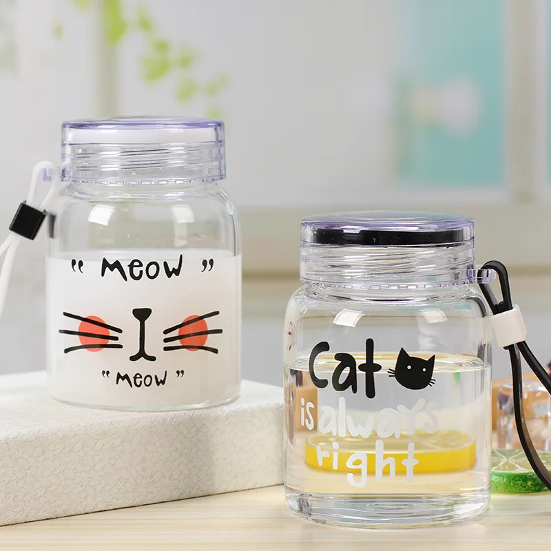 Glass Water Bottle Cute Animal Ice Bottles Tour Drinkware Heat Resistant Glass Juice Milk Jug Pot Cartoon Camping Sport Bottle