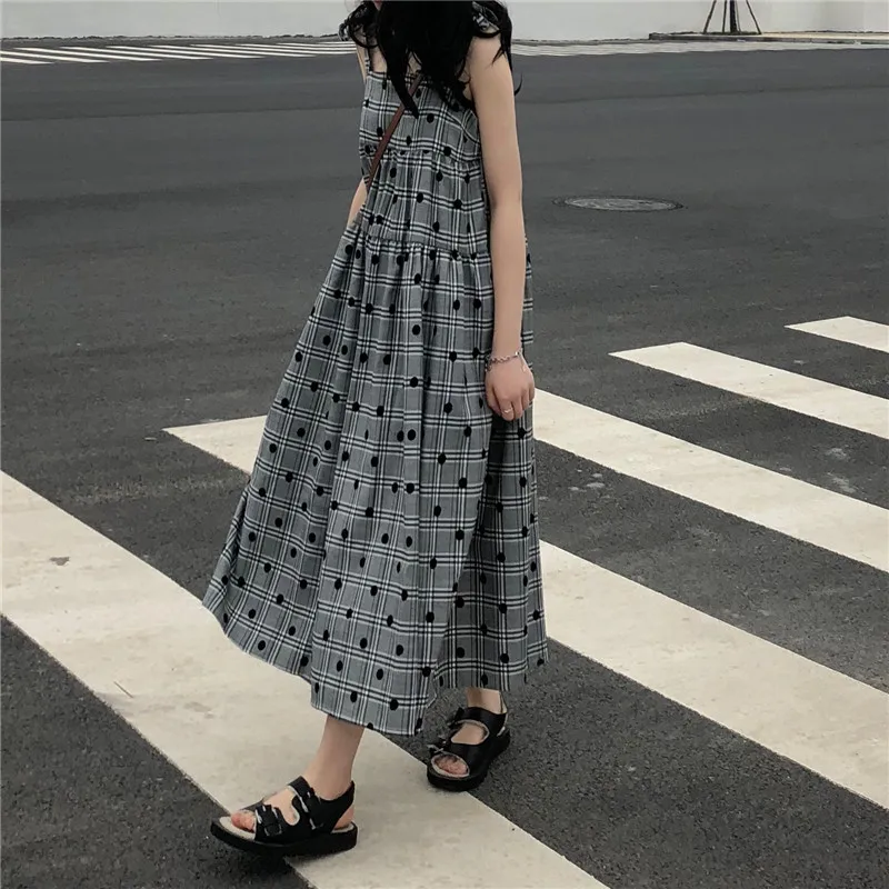 Новое весеннее платье femme повседневное Boho клетчатое в горошек без рукавов
