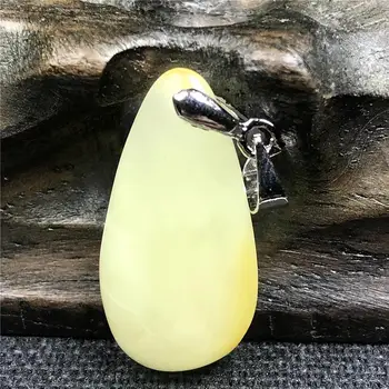 

Genuine Natural Yellow Amber Necklace Pendant For Woman Man Crystal 24x12x6mm Bead Silver Water Drop Clear Stone Jewelry AAAAA