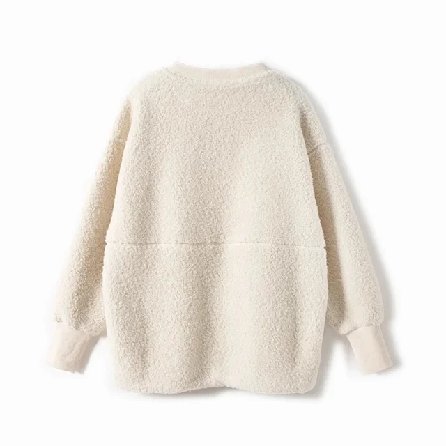 Women O-Neck Furry Sweatshirt Soft Warm Lady