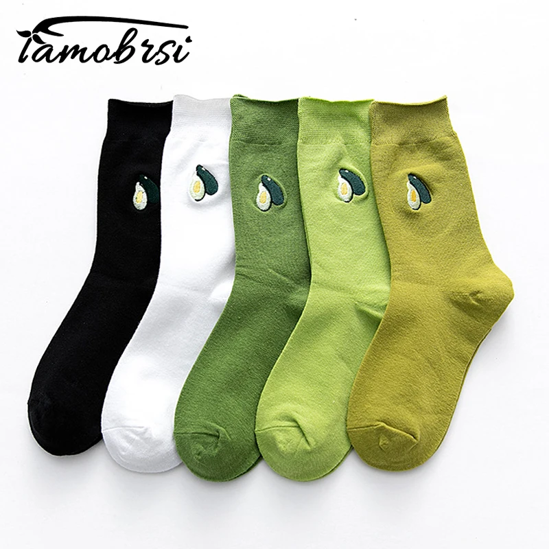 Авокадо зеленый фрукты уличная белые черные хлопковые Повседневные носки зимние теплые женские мужские носки милые забавные короткие счастливые носки