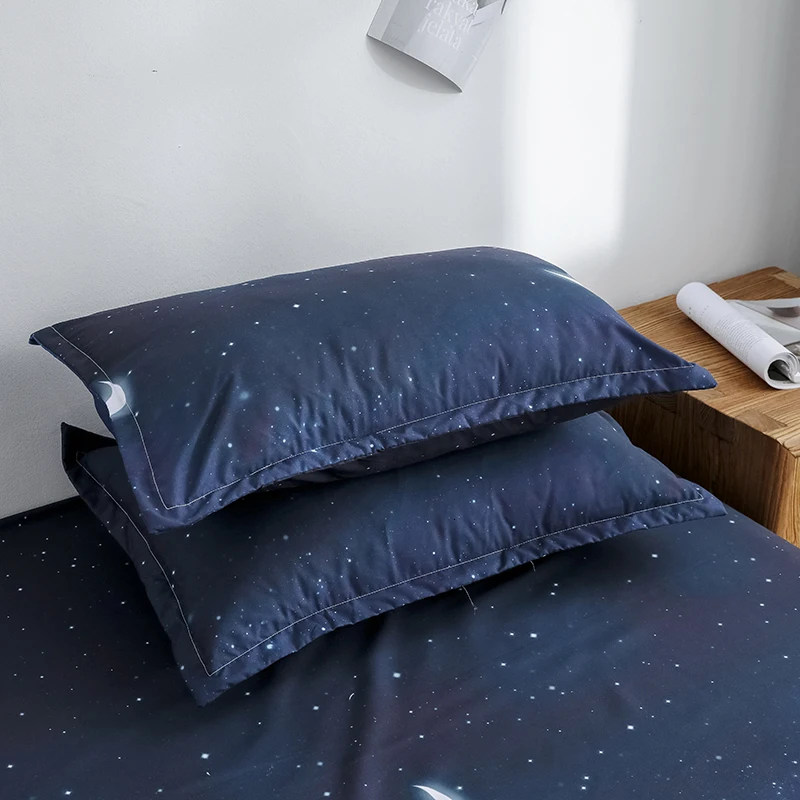 Starry Night Sky Bedding Sets Moon and Star Pattern Gradient Color Duvet Cover Set Bed Sheet Pillowcases for Boys Multi Size