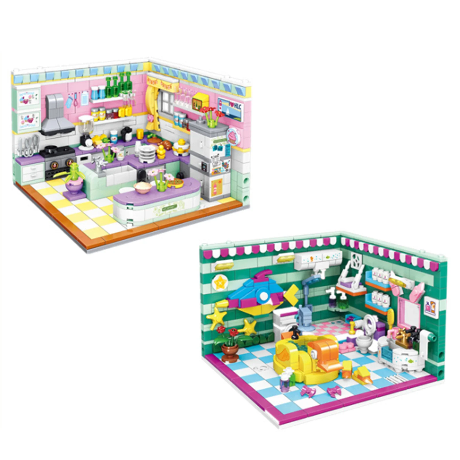 DIY Cabin ABS Miniature Kitchen Bathroom Puzzle Building Blocks Kit Toy Mini Innovative Assembly Children Christmas Gift | Игрушки и