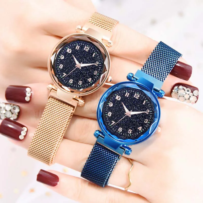 Новые светящиеся звездное небо женские часы модные элегантные магнитные пряжки розовые, золотые, женские часы роскошные женские часы Reloj Mujer