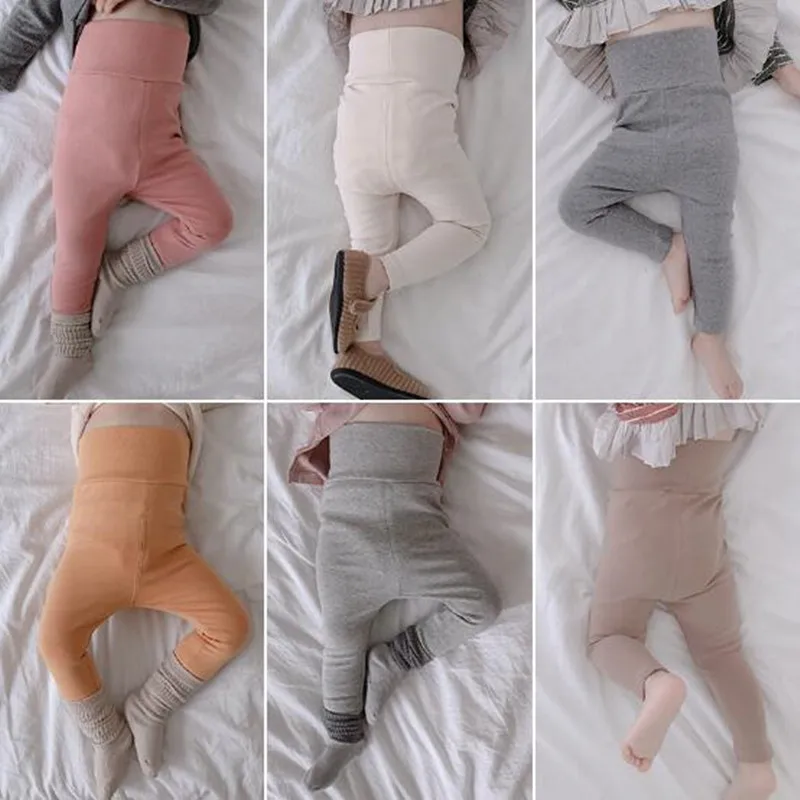 

High-end 2019 Autumn Infant Baby Girls Leggings Children Solid High Waist Skinny Pants 100% Cotton Kids Skin-Friendly Clothes