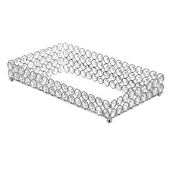 

Crystal Rectangle Cosmetic Tray Jewelry Trinket Organizer Mirror Decorative Tray,Dresser Decorative Tray Storage(Silver)