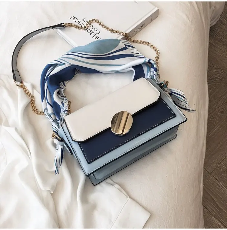 

Bags WOMEN'S Bag 2019 New Style Summer Shoulder Chain Handbag Women's Contrast Color Organ Silk Scarves
