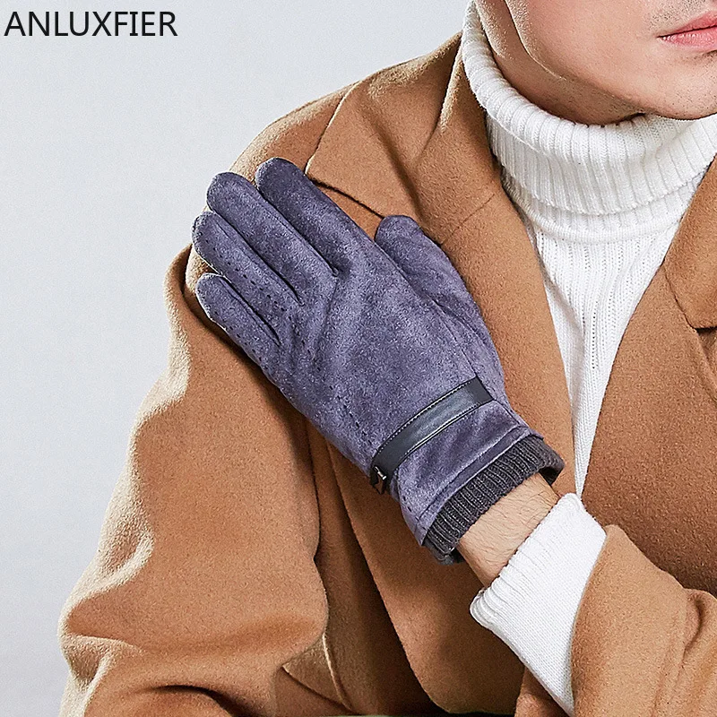 

Перчатки H9953, мужские теплые плотные варежки для сенсорного экрана, Осень-зима, корейская мода, замшевые высококачественные перчатки для вождения