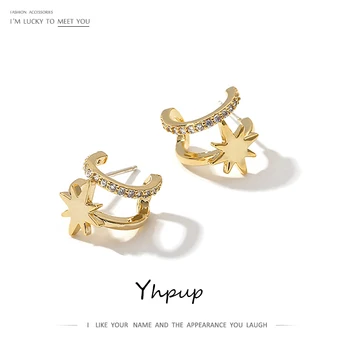 

Yhpup Minimalist Personality Hollow Geometric Stud Earrings Bling CZ Star Earrings Brincos Tiny Jewelry for Girl Party Gift S925