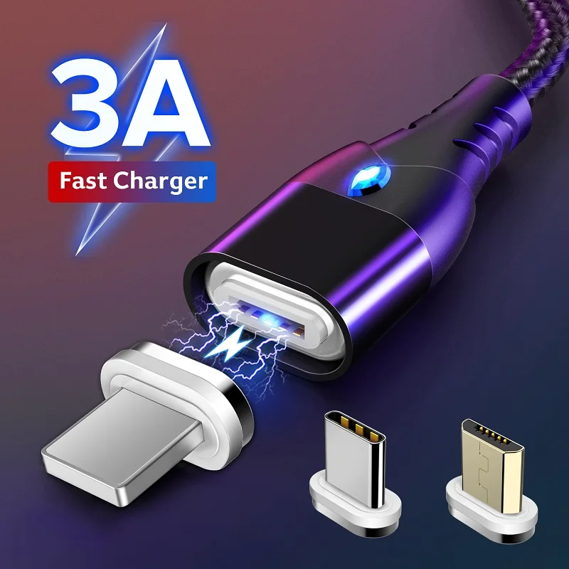 GETIHU 2 м 3 А магнитный кабель для iPhone XS samsung зарядное устройство Quick Charge 3,0 Micro usb type C Магнитный шнур для быстрой зарядки телефона