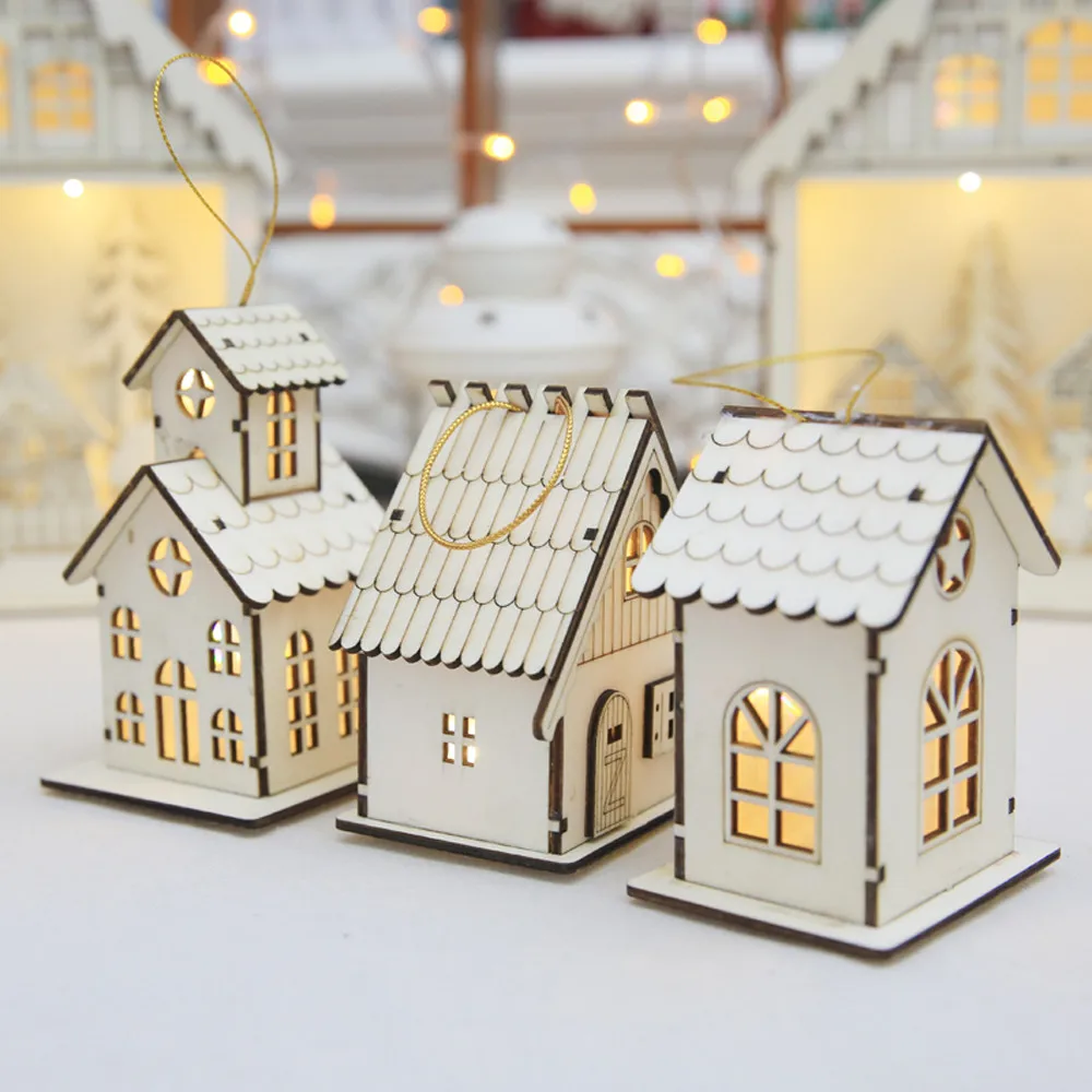 Новогодние рождественские светодиодные подвесные домики с подсветкой настольная подвеска в форме хижины украшения Рождественские украшения для дома# T2