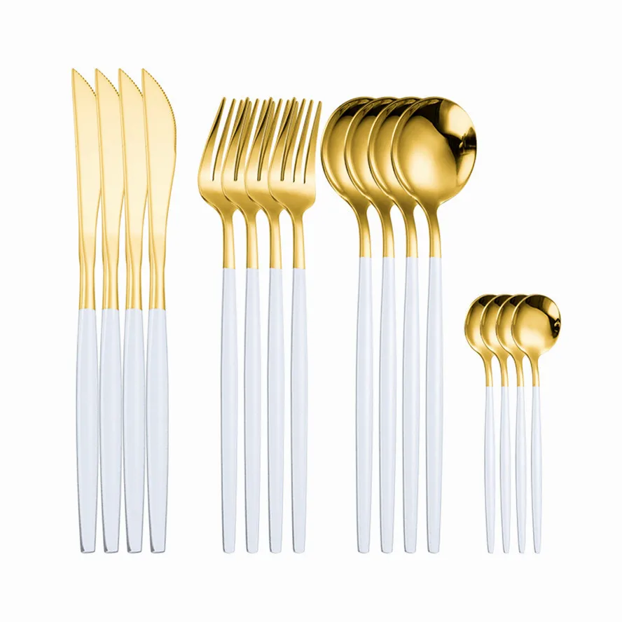 White Gold Cutlery Set Kitchen Dinnerware Silverware 18/10 Stainless Steel Knife Fork Spoon Set Tea Spoon Tableware cutlery set stainless steel cutlery set