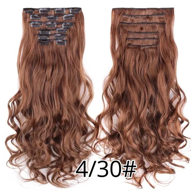 Synthetic 6H/613# Clip In On Hair Extensions 6Pcs/Set 16 Clips Hair Extension Full Head 55Cm Straight Synthetic Fiber Hairpieces #33