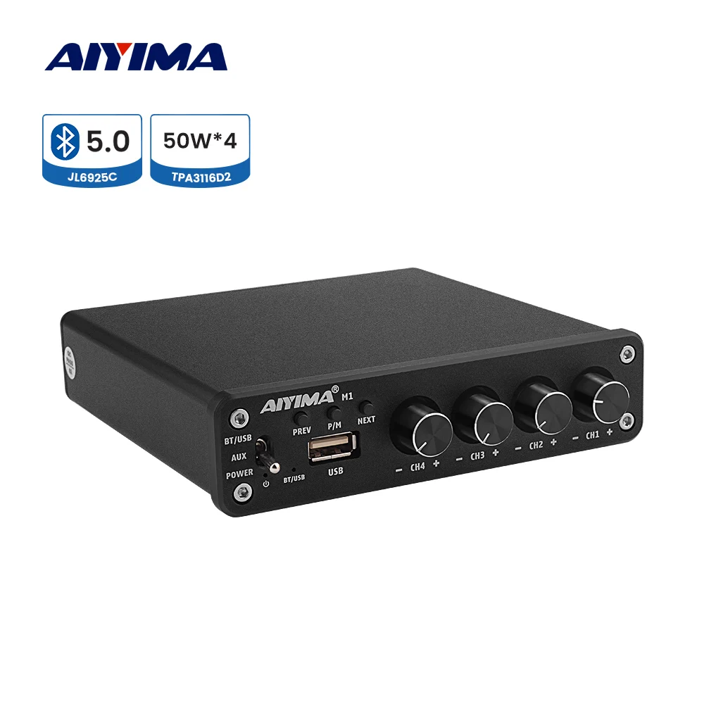 

AIYIMA Bluetooth 5.0 Amplificador TPA3116D2 HiFi Amplifier Audio 2.0x2 4.0 Channel 50Wx4 Home Theater Power Speaker Amplifiers