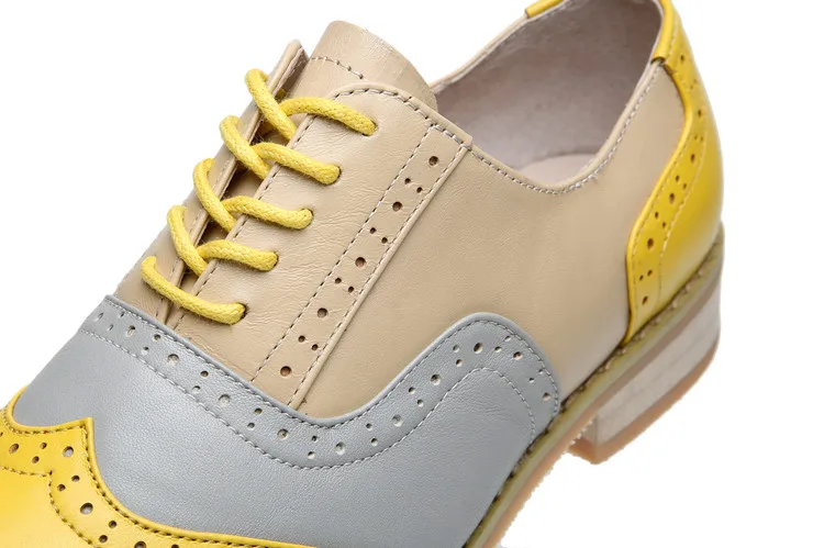 Brands Vintage Oxfords Brogue Shoes Handmade Female Shoes Genuine leather Big Woman Size 13 Oxford Flat Shoes